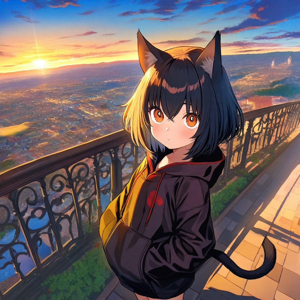 黒猫と夕暮れ