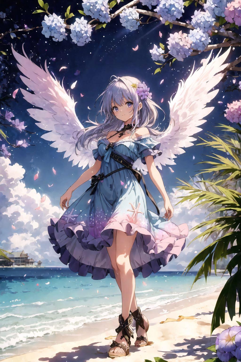 海とアジサイと天使さん
