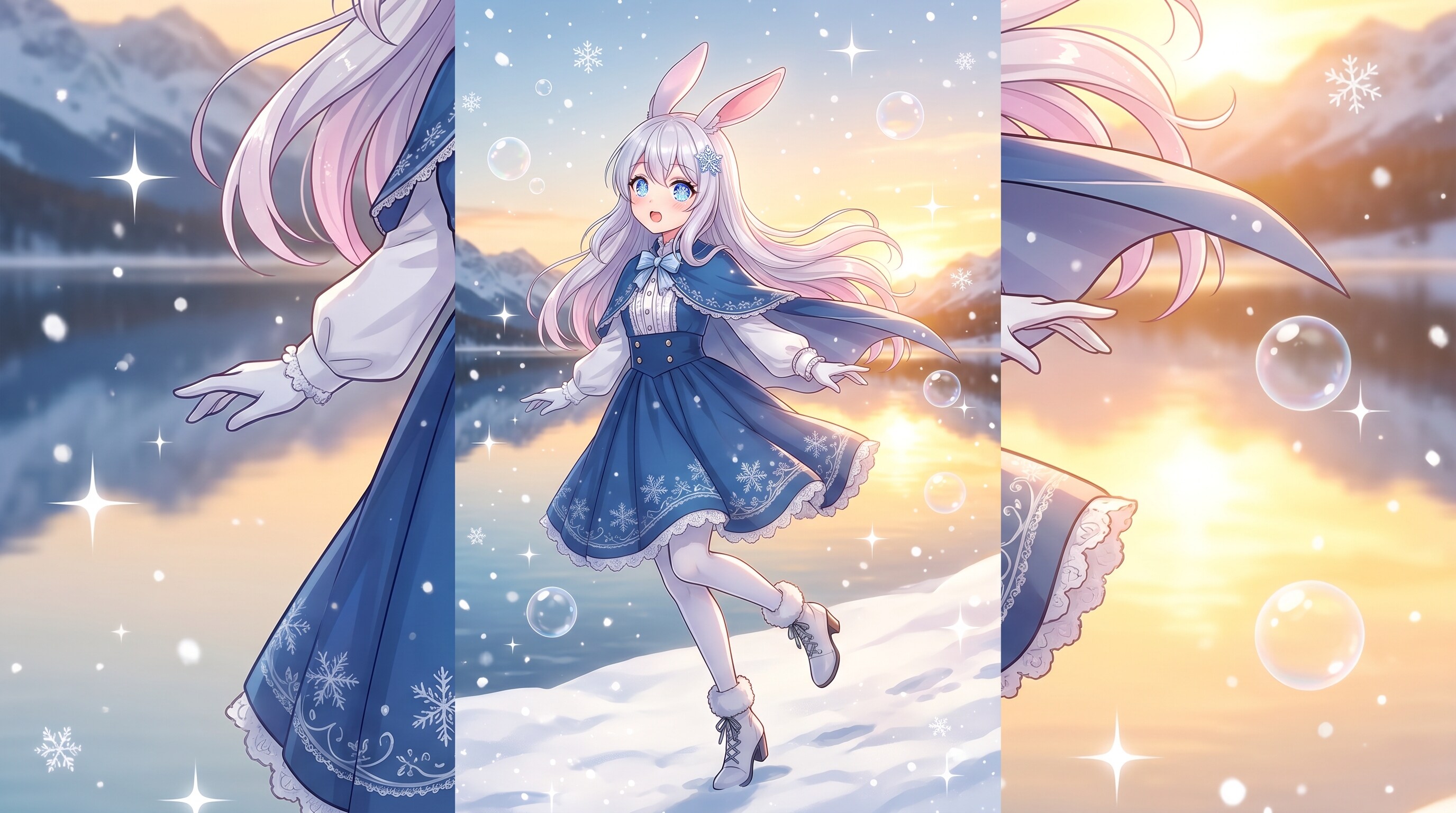 雪景色に佇む白兎