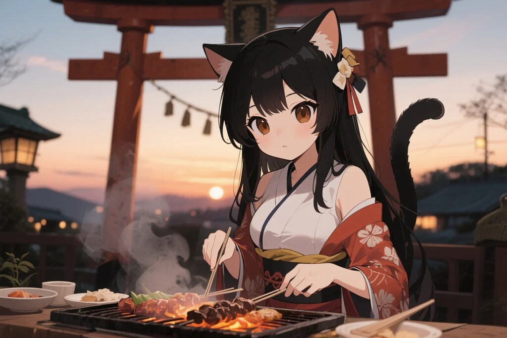 夕暮れに一人焼肉をするさくらちゃん