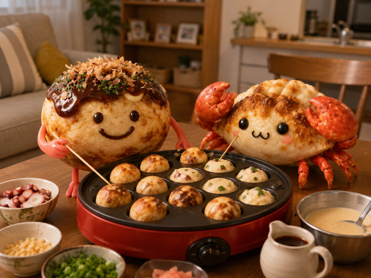 たこ焼きくん、たこ焼きを焼く