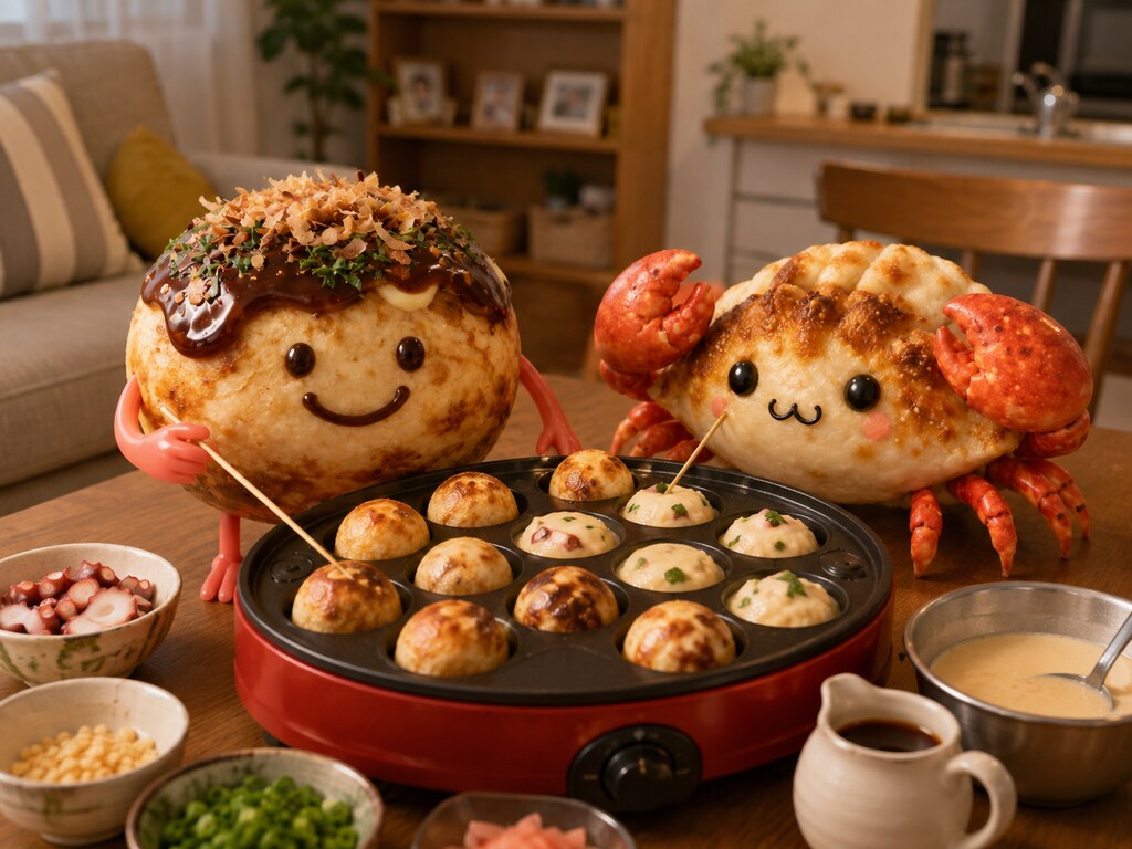 たこ焼きくん、たこ焼きを焼く