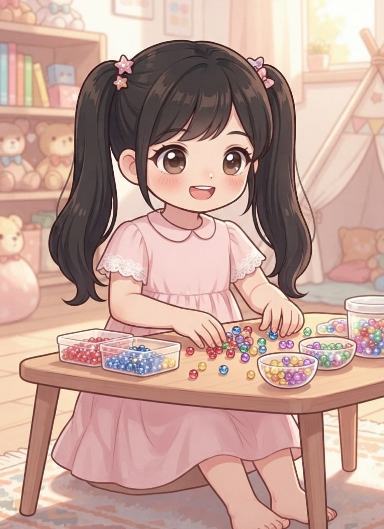 ビーズで遊ぶちびちゃん♡