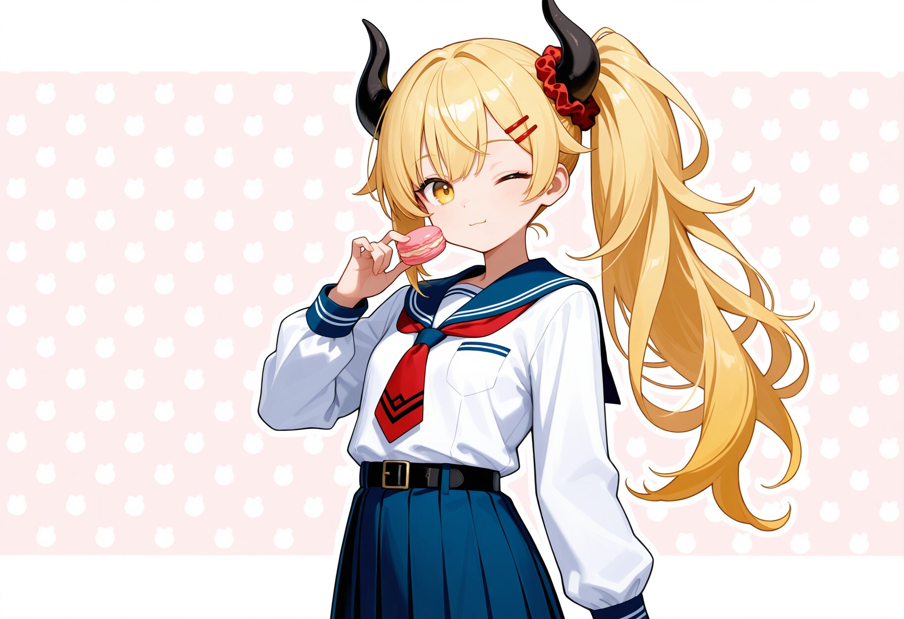 マカロンを頂く女鬼高生さん | の人気AIイラスト・グラビア