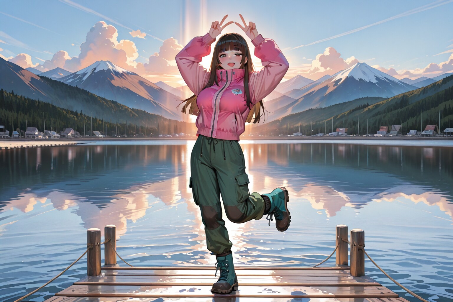 湖畔でイェイ