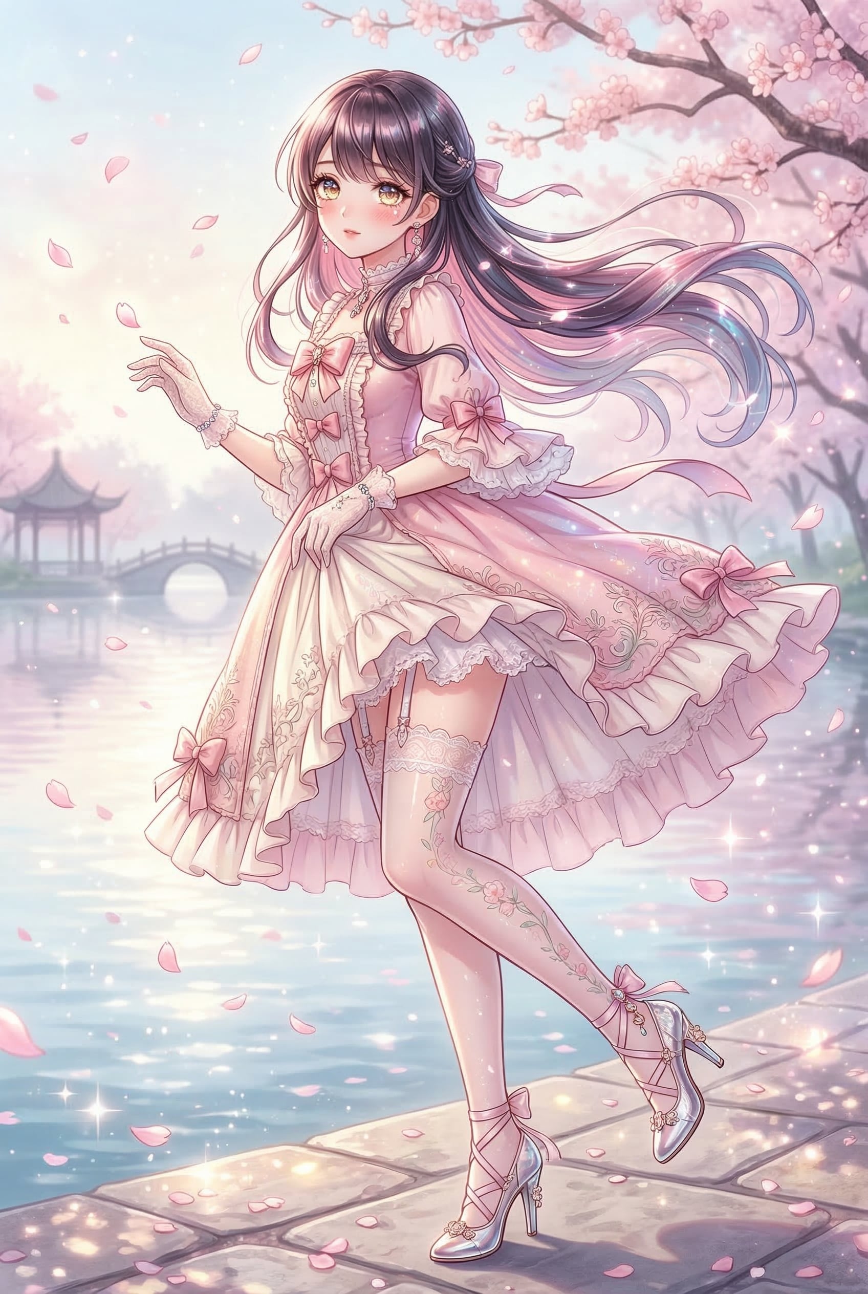 桜夢織る湖畔の微笑 | の人気AIイラスト・グラビア