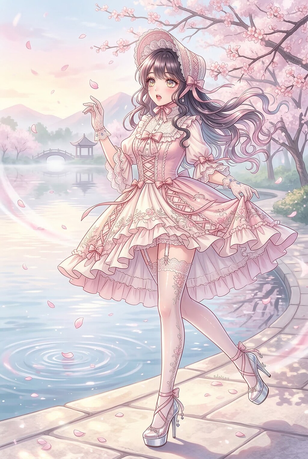 桜夢織る湖畔の微笑