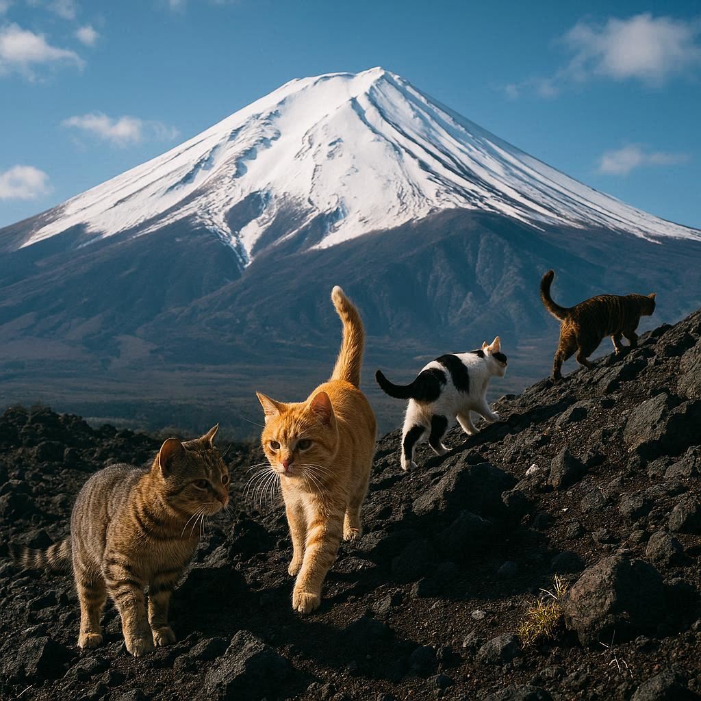 富士山登頂をする猫 | の人気AIイラスト・グラビア
