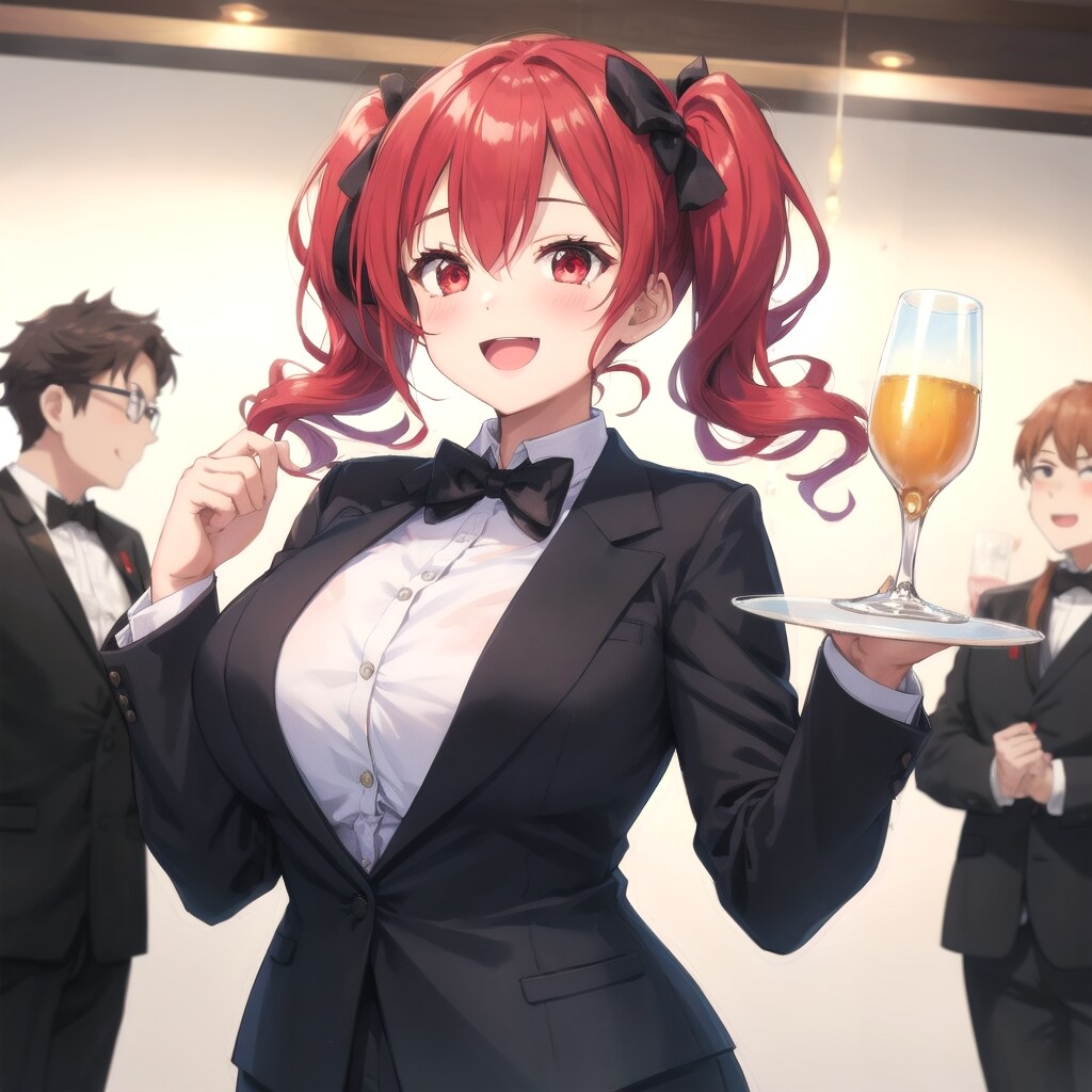 お客様と乾杯する陽気なポーズ | の人気AIイラスト・グラビア