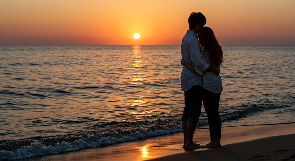 日没の夕陽を見ながら