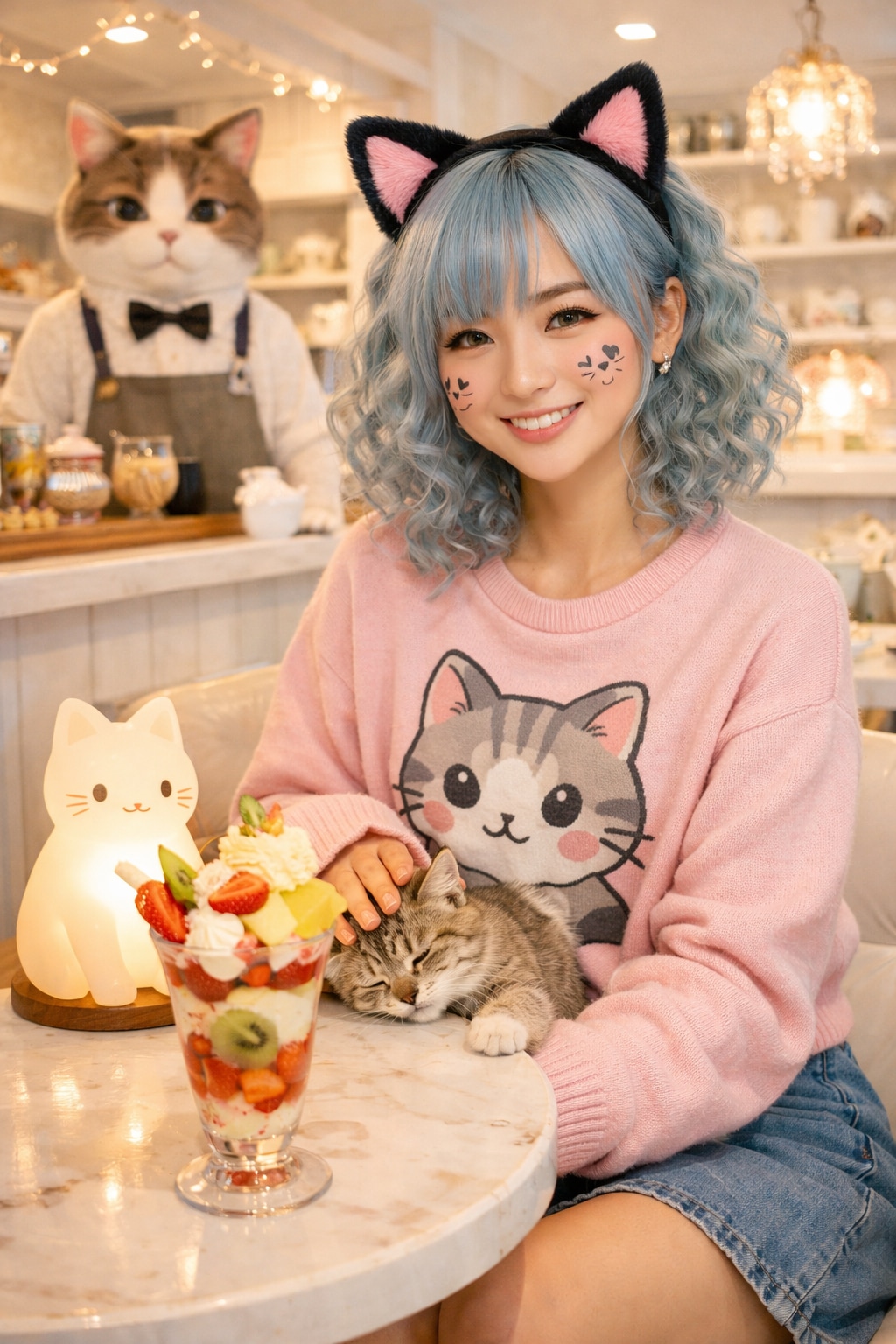 にゃんこカフェの甘いひととき