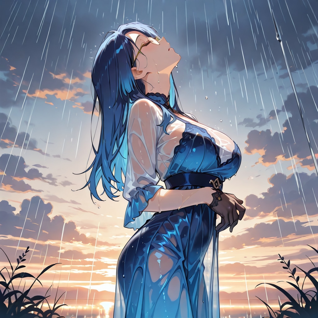 雨とメガネと濡れるドレス
