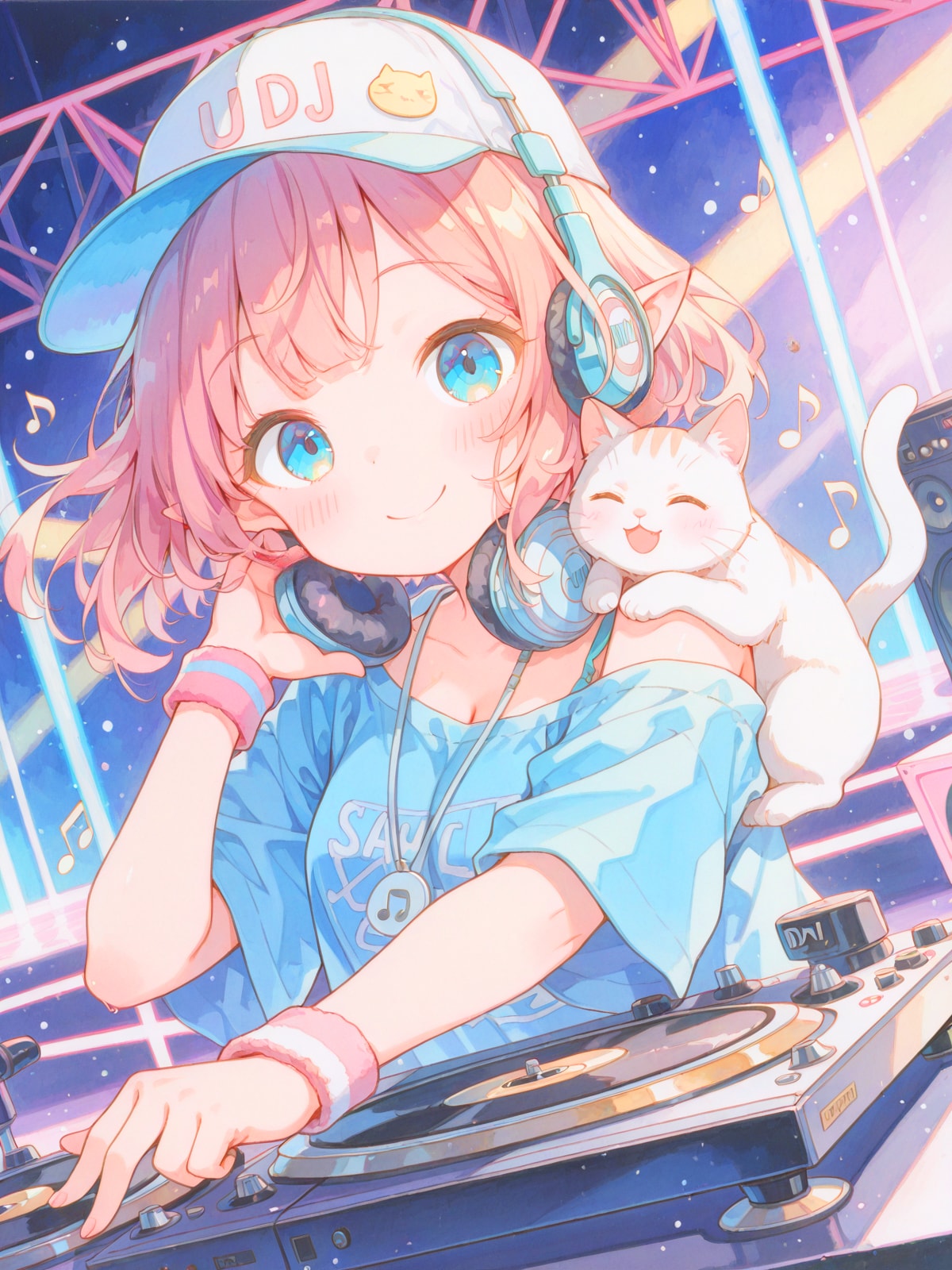 相棒とフロアをアゲるDJガール | の人気AIイラスト・グラビア