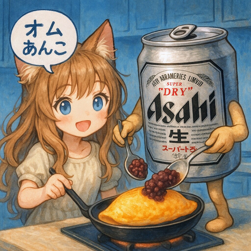 餡子入りオムレツ(オムあんこ)を作る小さな女の子