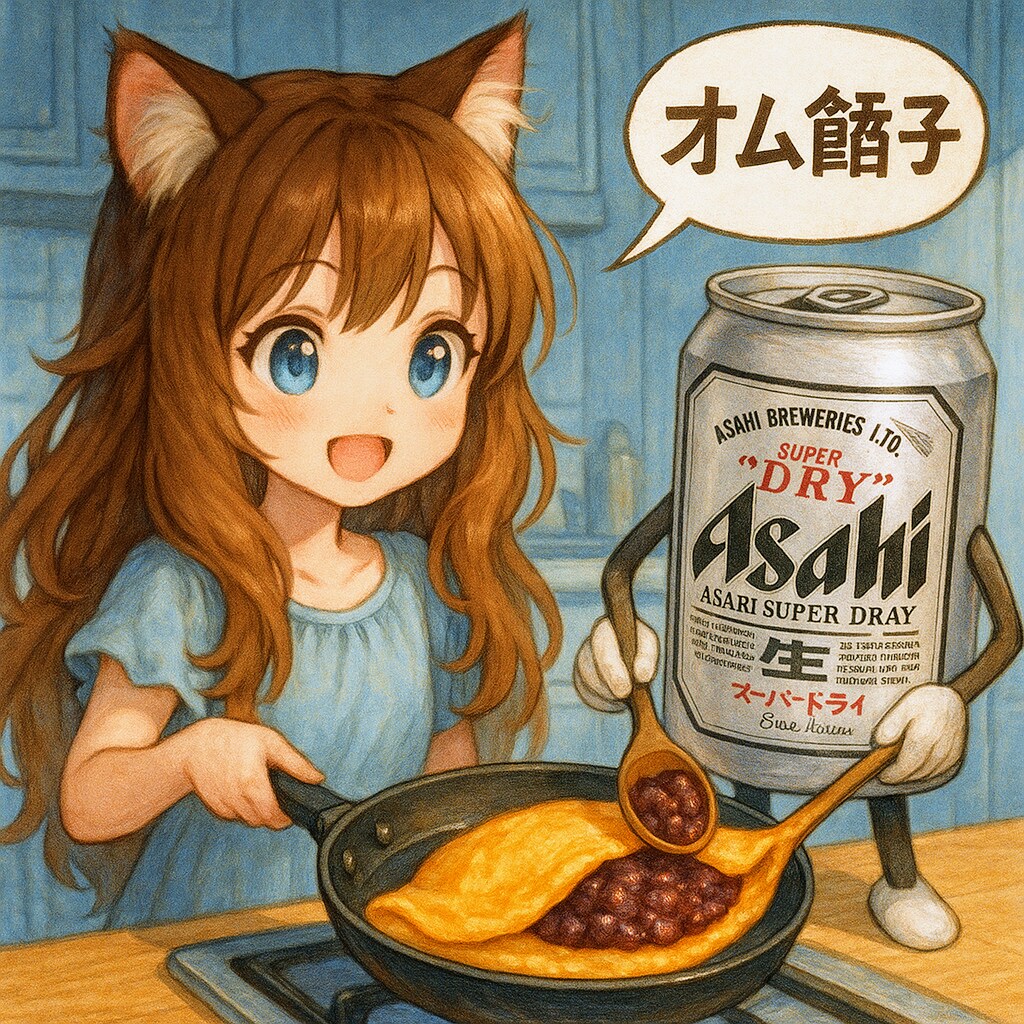 餡子入りオムレツ(オムあんこ)を作る小さな女の子