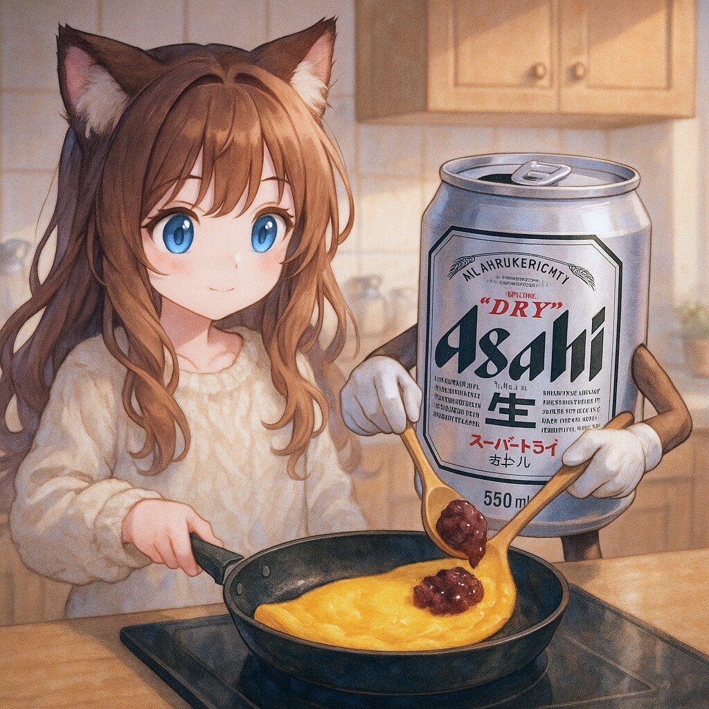 餡子入りオムレツ(オムあんこ)を作る小さな女の子