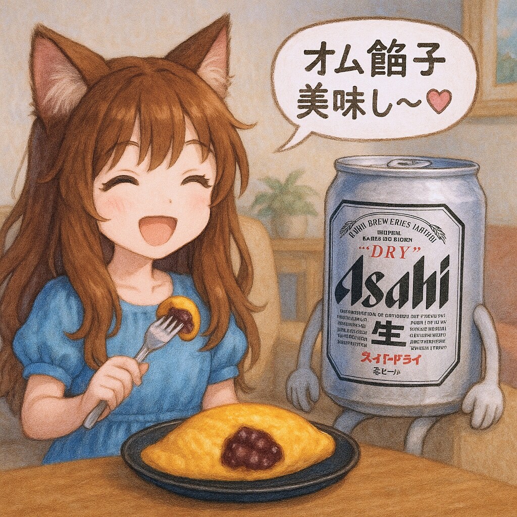 餡子入りオムレツ(オムあんこ)を作る小さな女の子