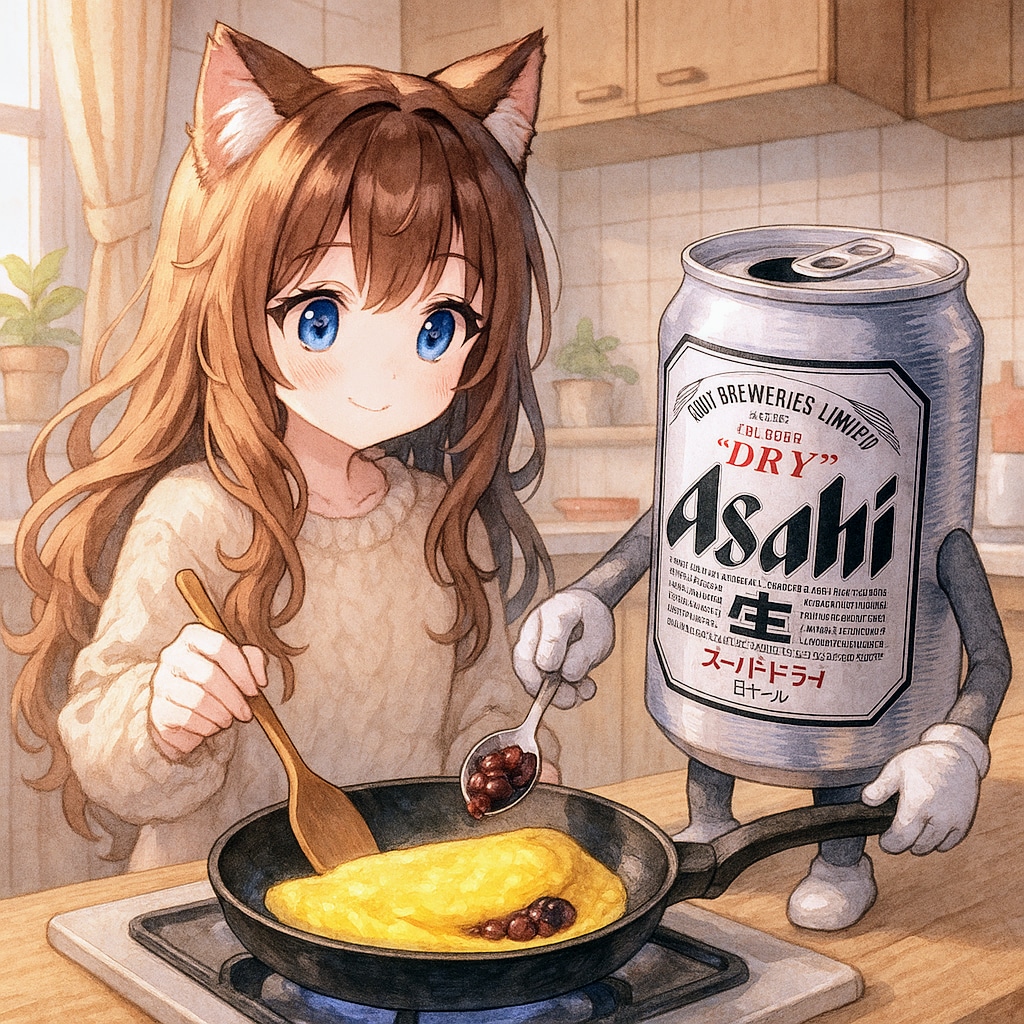 餡子入りオムレツ(オムあんこ)を作る小さな女の子