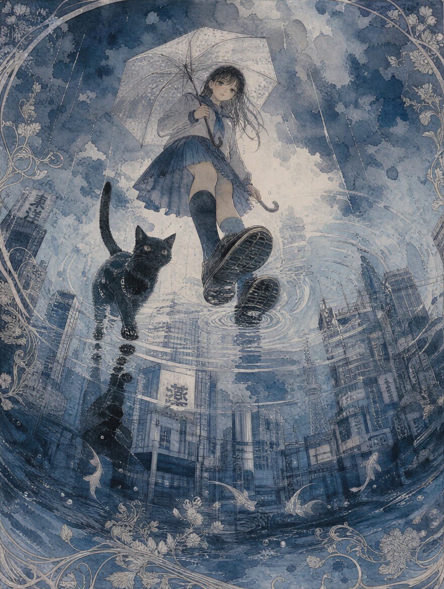 雨の街