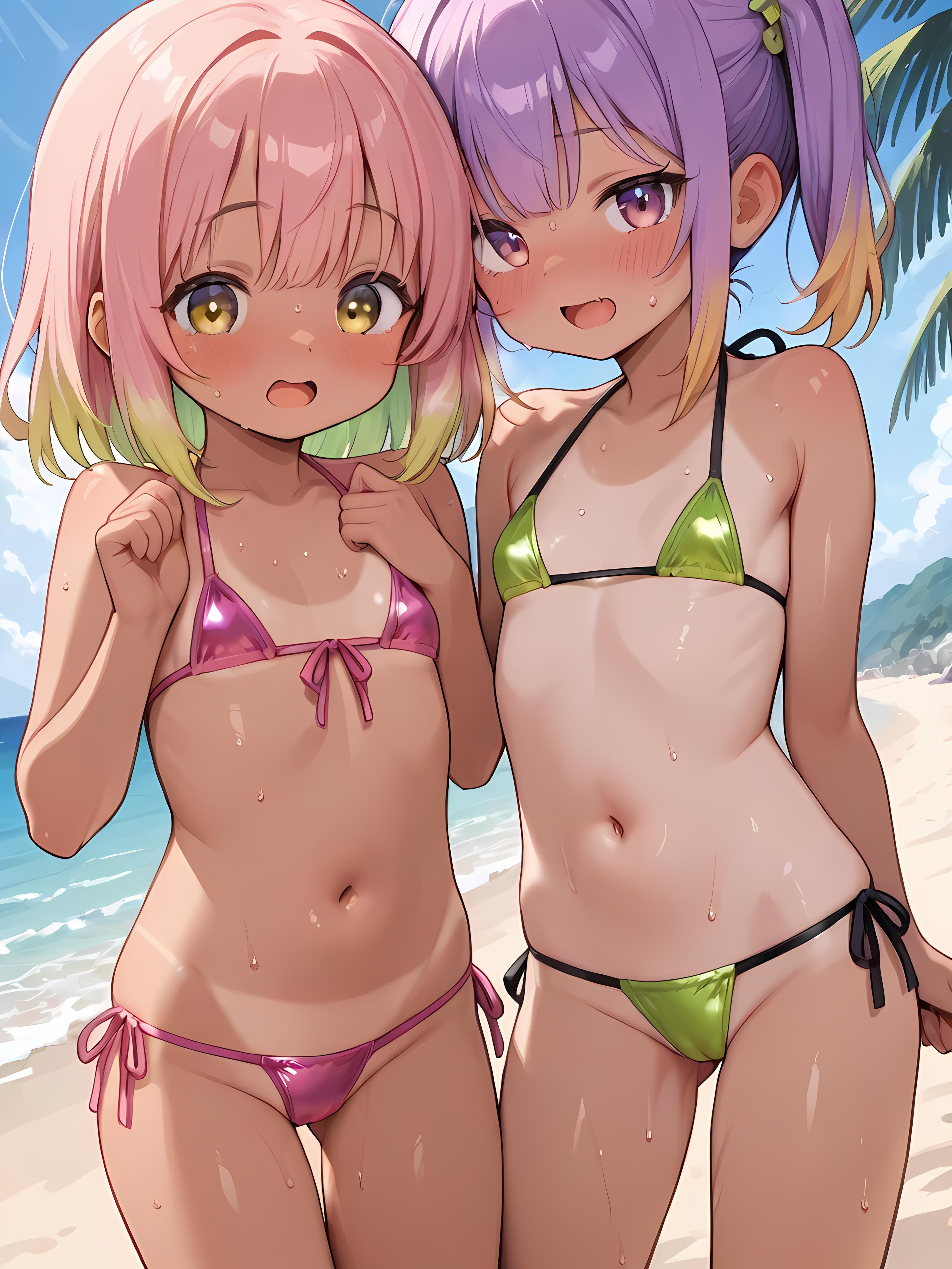 日焼け女の子二人組🩷💚