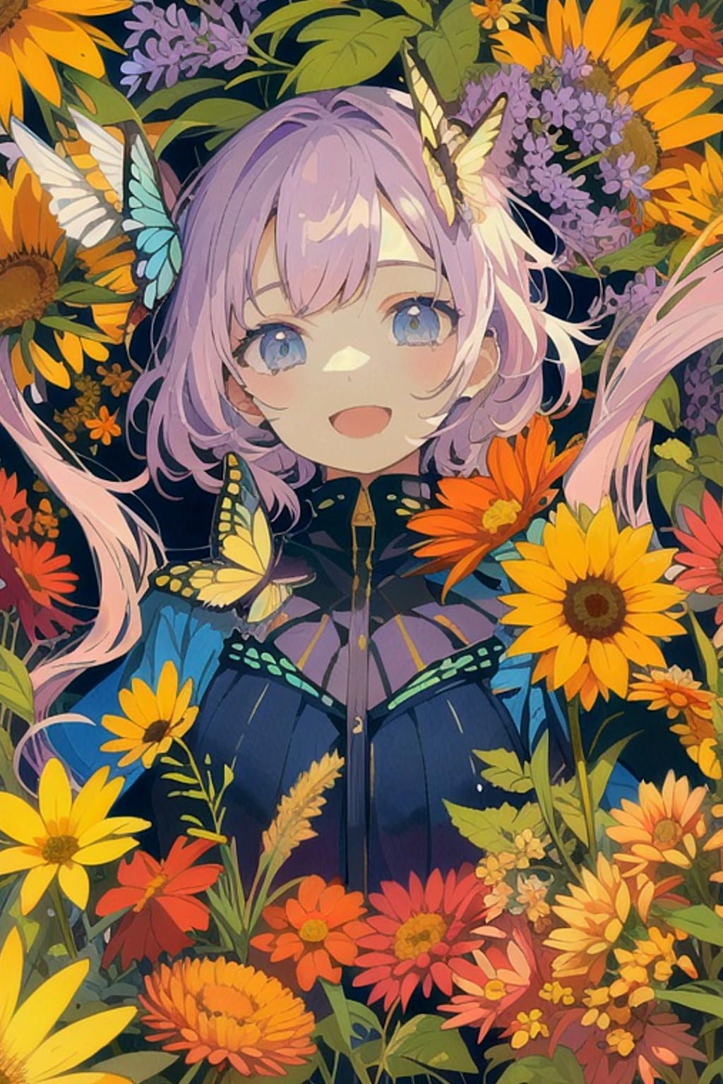 花と紫髪ちゃん