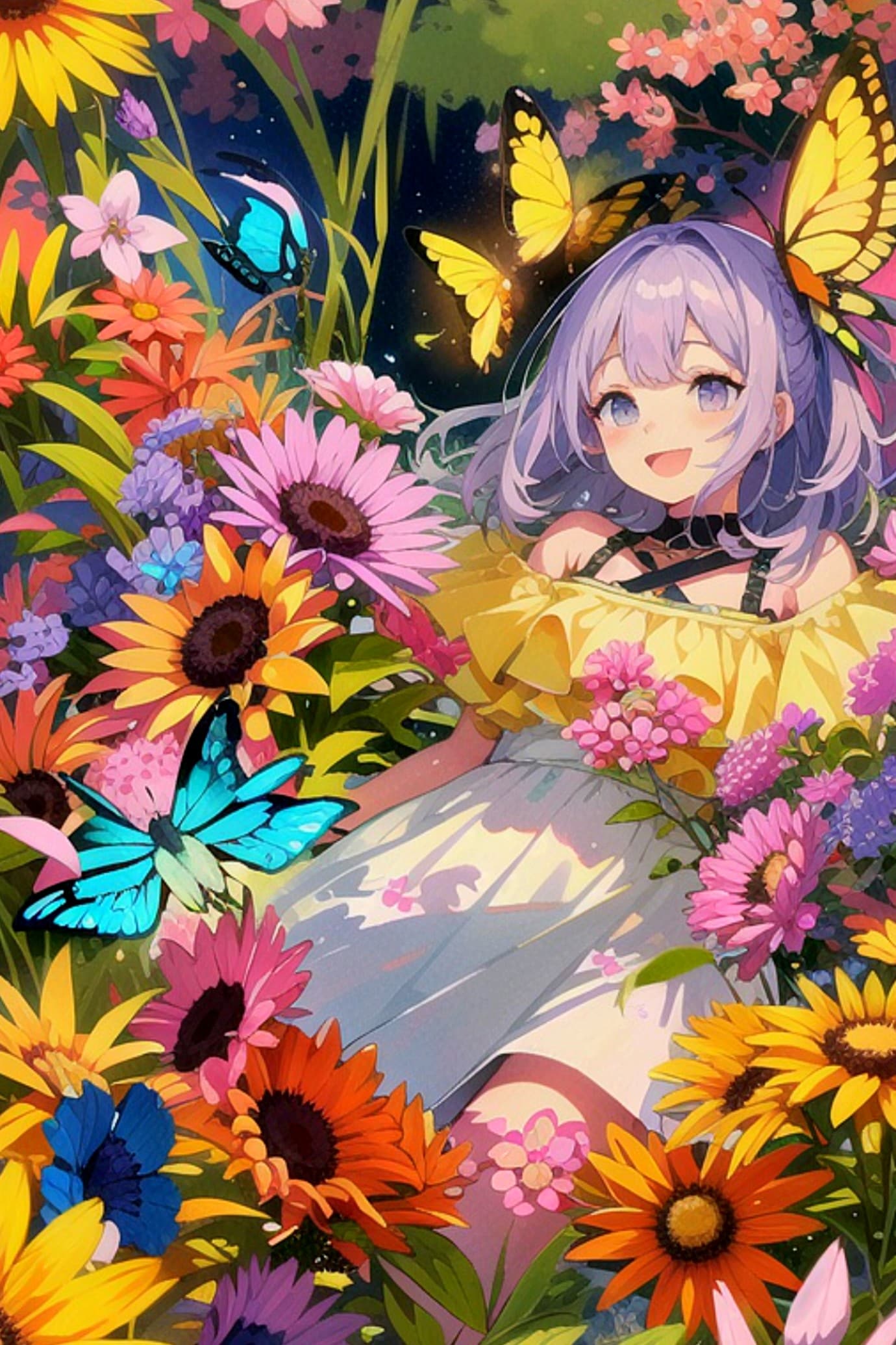 花と紫髪ちゃん | の人気AIイラスト・グラビア