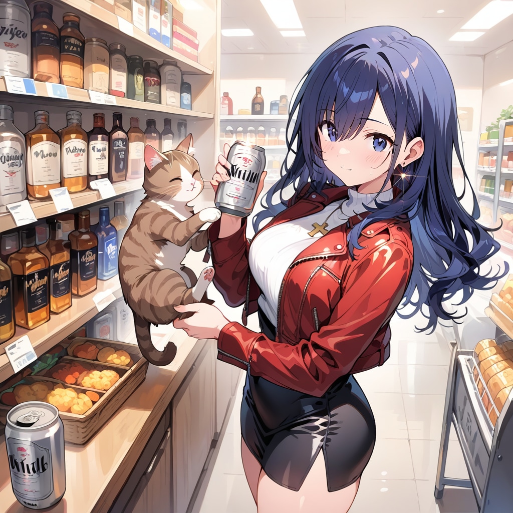 オモシーで缶ビールを買う、ミサトコスプレの、あい。