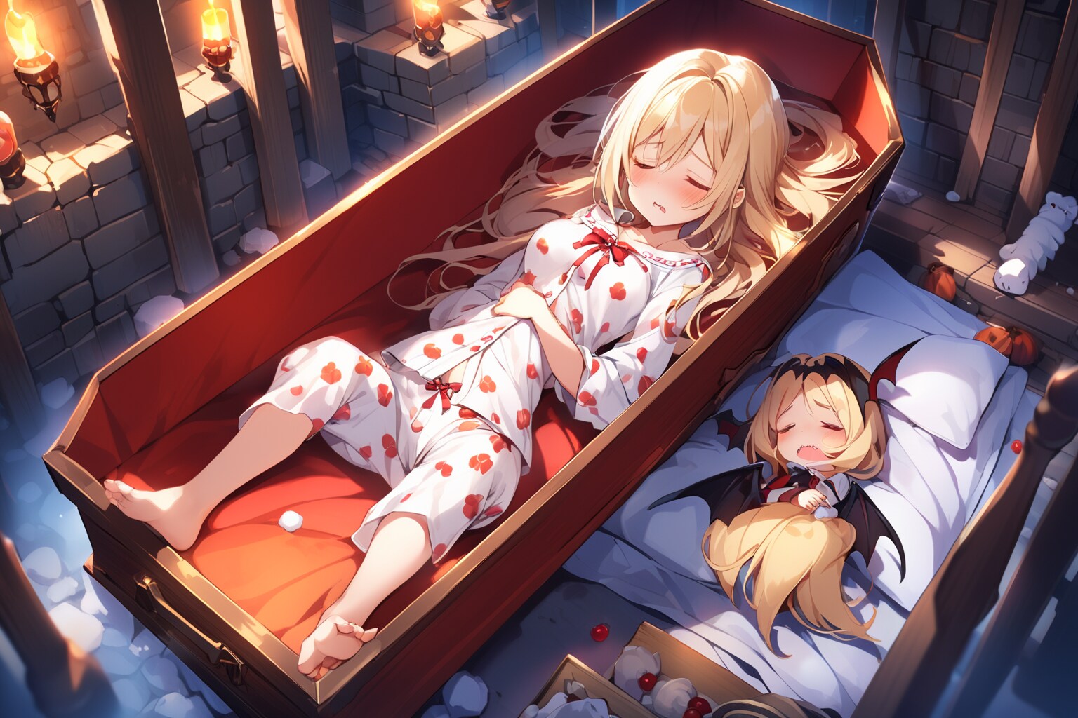 だらしなく眠る吸血鬼娘