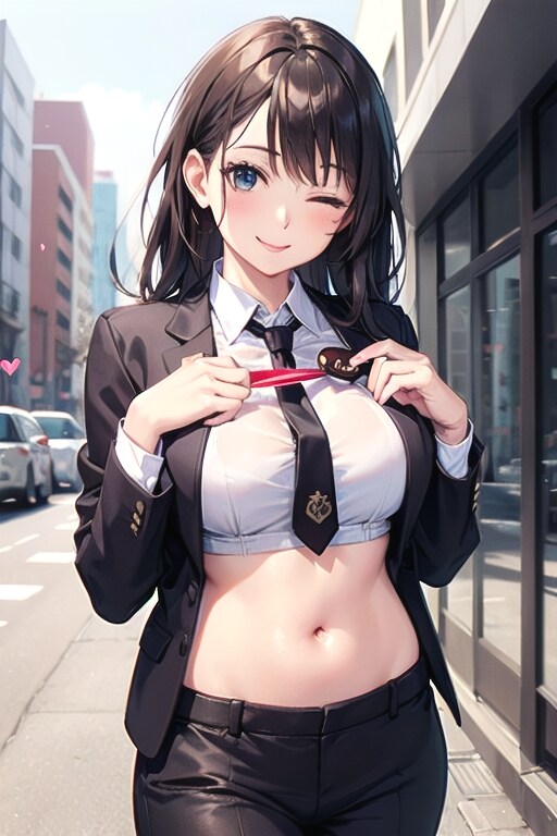 へそ出しスーツOLのバレンタイン