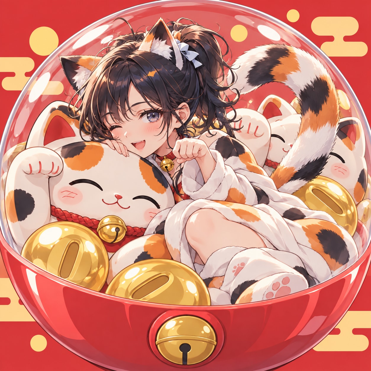 福来いにゃんにゃん招き猫（６）３時のアイドル　GPTimages2.5 | の人気AIイラスト・グラビア