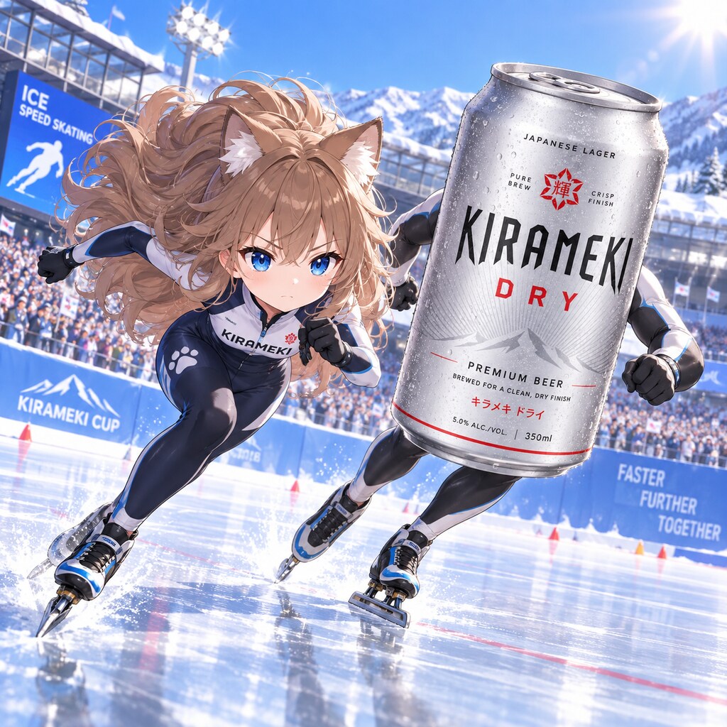 スケートをするビール缶と小さな女の子