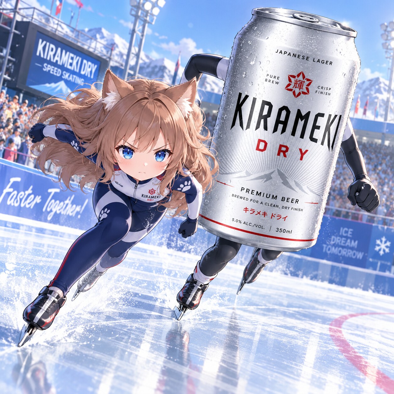 スケートをするビール缶と小さな女の子 | の人気AIイラスト・グラビア