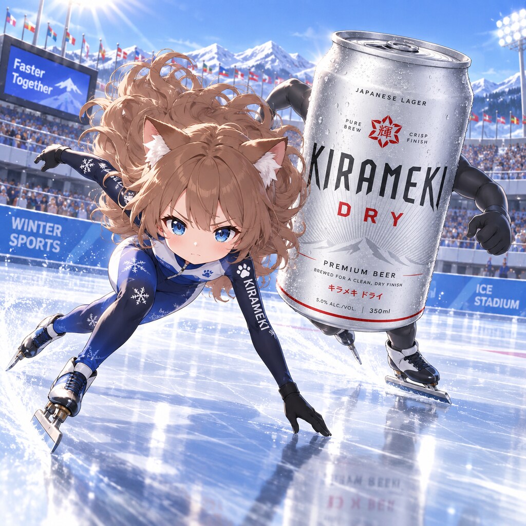 スケートをするビール缶と小さな女の子