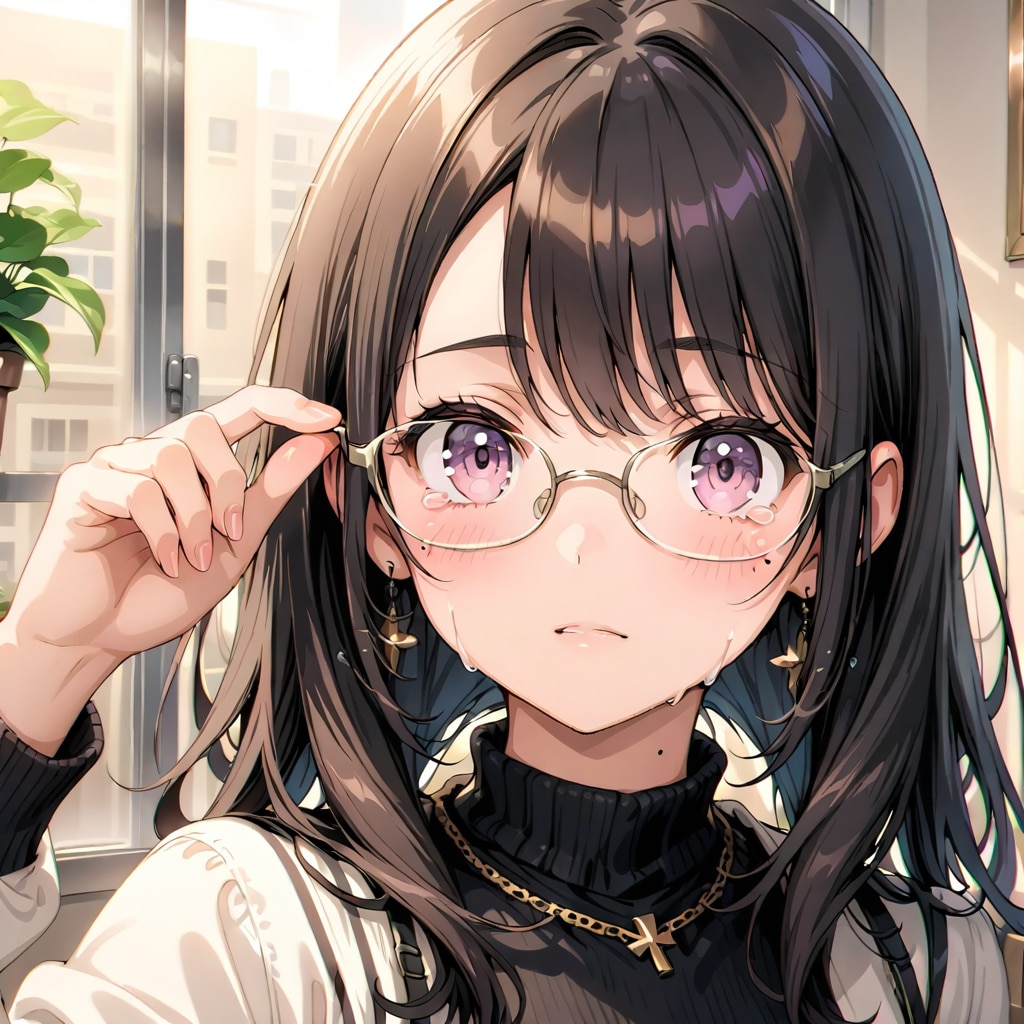黒髪メガネ 泣いちゃってます
