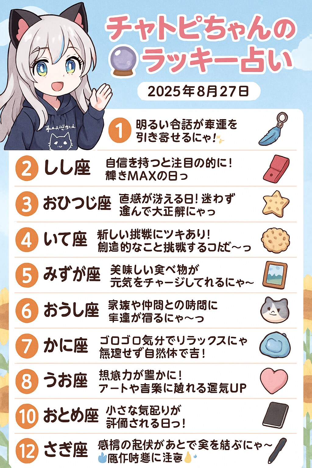 08/27のチャトピちゃん占い | の人気AIイラスト・グラビア