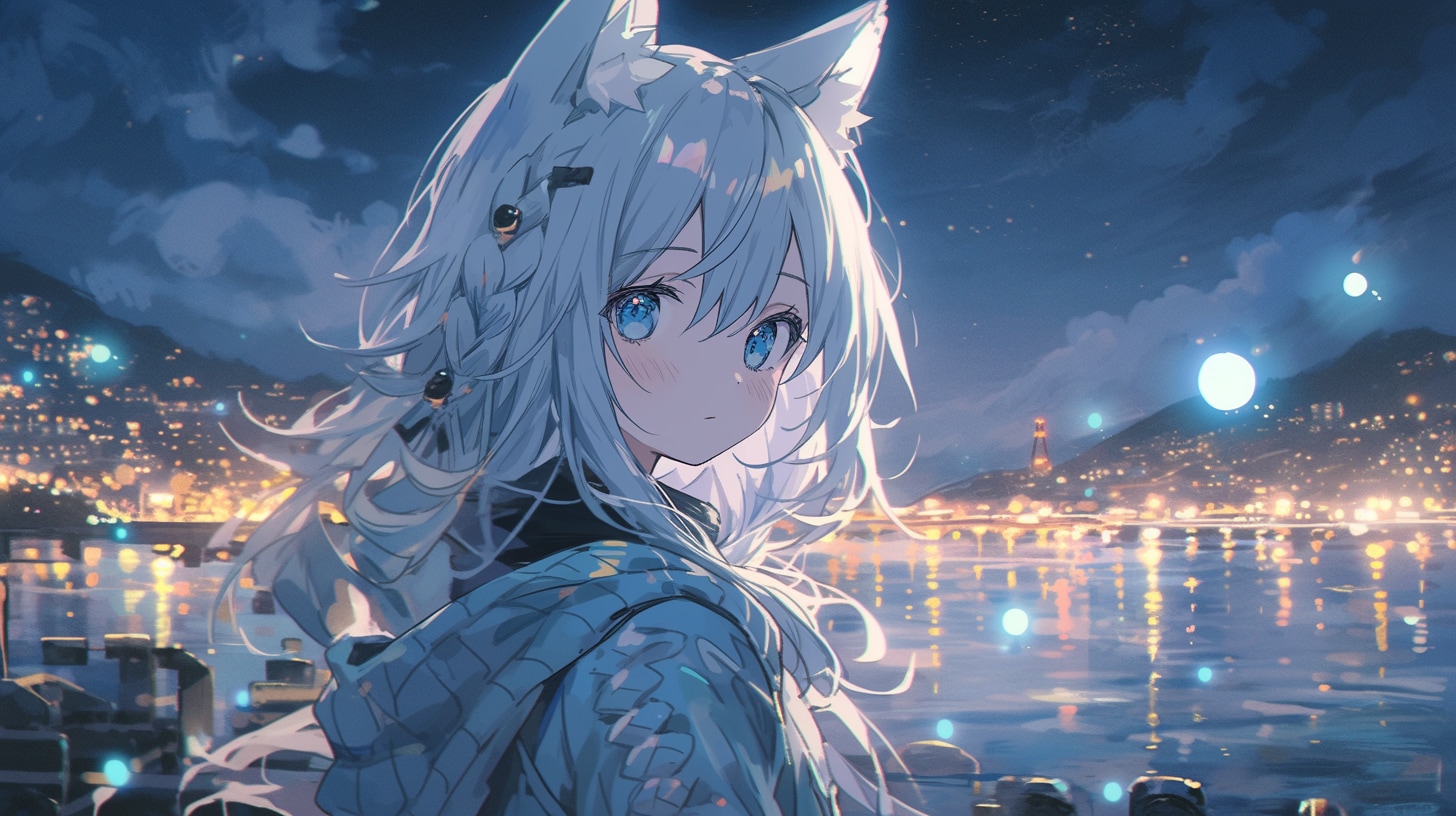 月夜の街で交わす白狐の約束 | の人気AIイラスト・グラビア