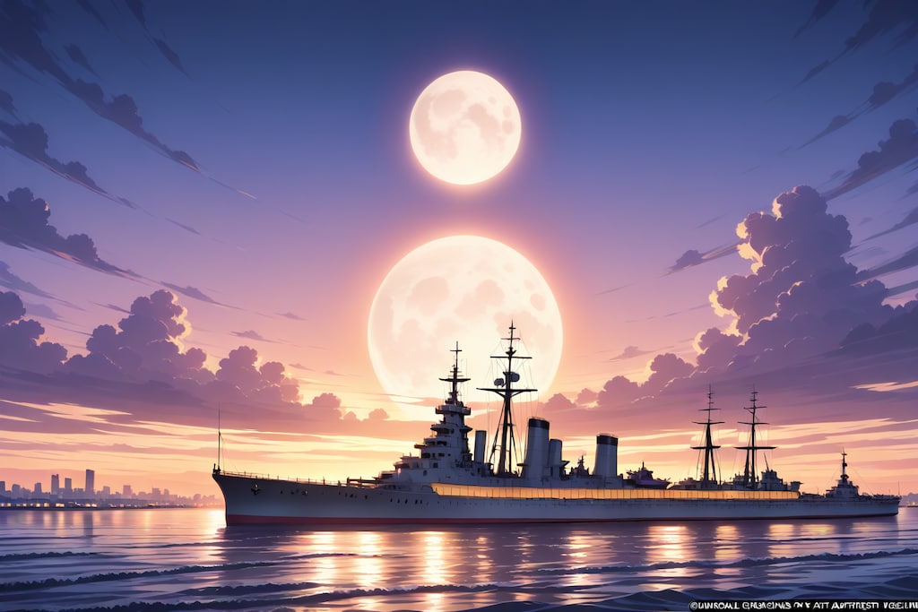 軍艦と夜空