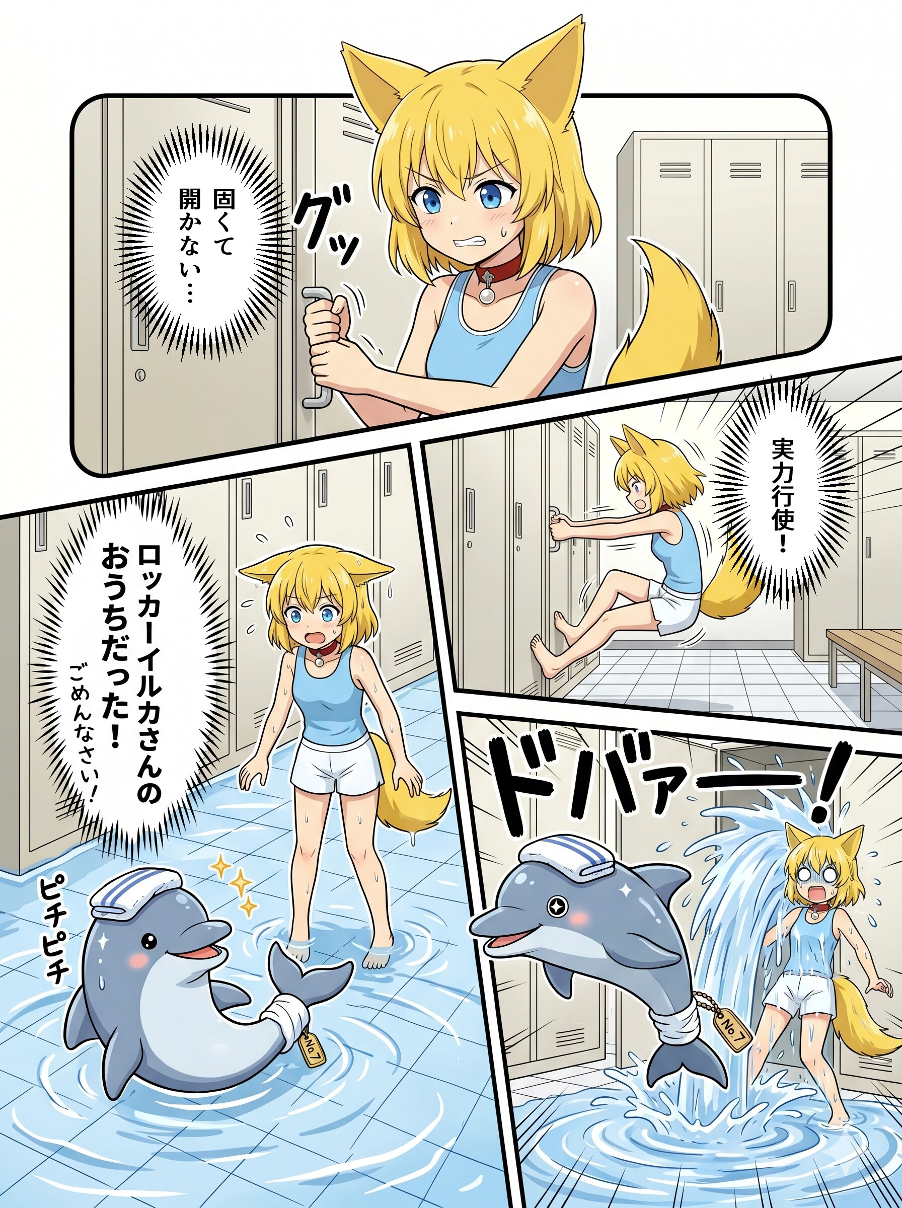 右開きと見せかけて左開きのロッカーに住むイルカさんの平穏を妨げるキツネ | の人気AIイラスト・グラビア