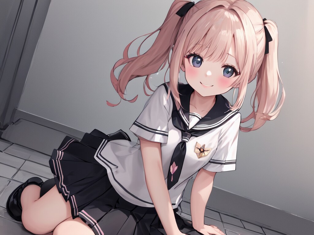 制服姿でペタンコ座る少女