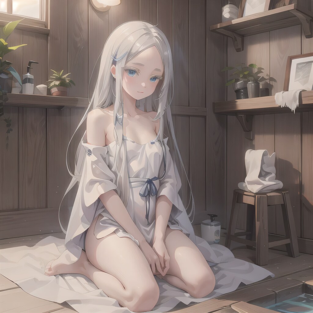 白髪ロングでお風呂の少女２