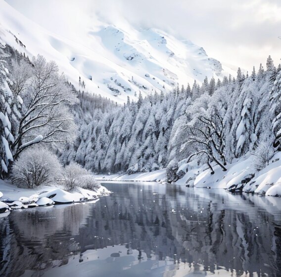 高原の雪と湖