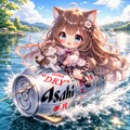 水上スキーをしながら猫を撫でる小さな女の子 6枚目