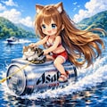 水上スキーをしながら猫を撫でる小さな女の子 5枚目
