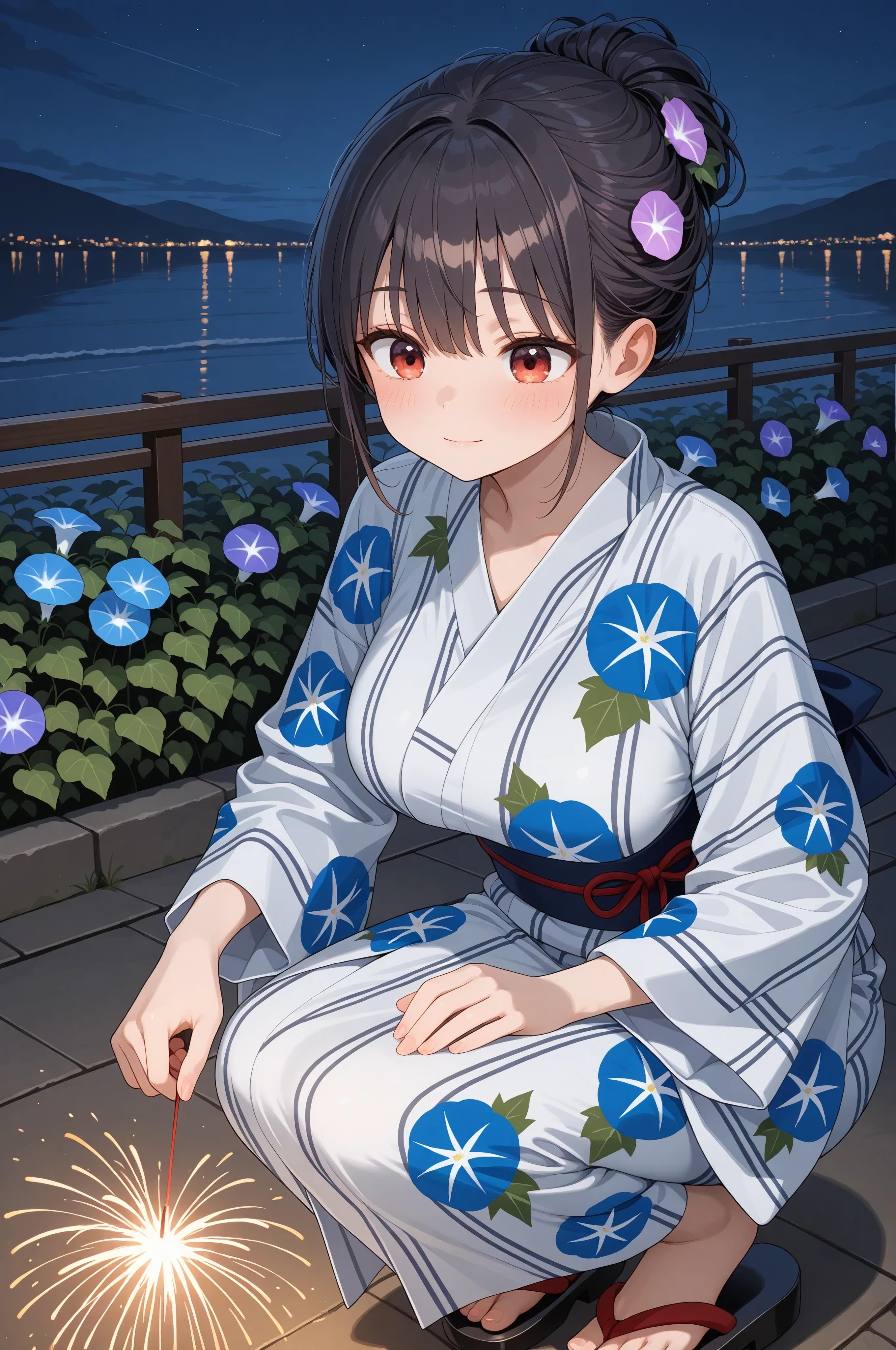 浴衣で花火 | の人気AIイラスト・グラビア