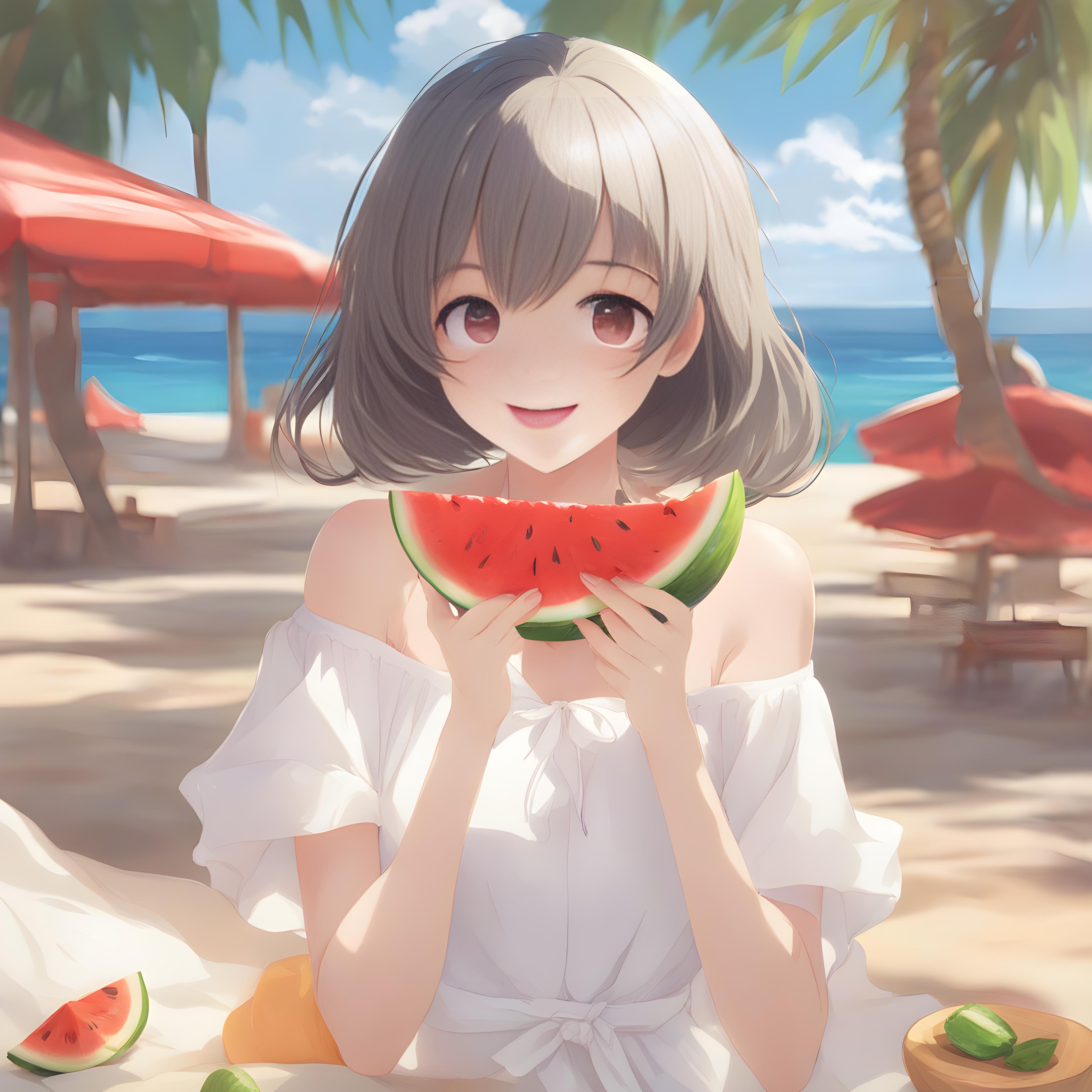 💓おいしそうにスイカをかじるお姉さま