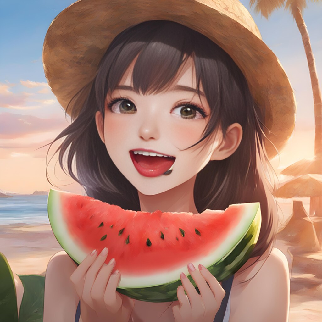 💓おいしそうにスイカをかじるお姉さま