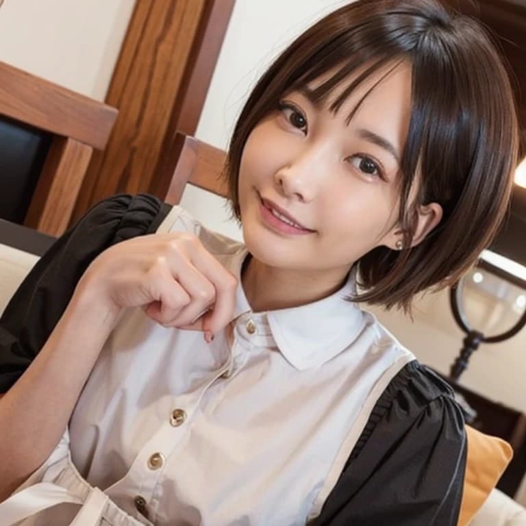 黒髪ボブでカフェの美女１２ | の人気AIイラスト・グラビア