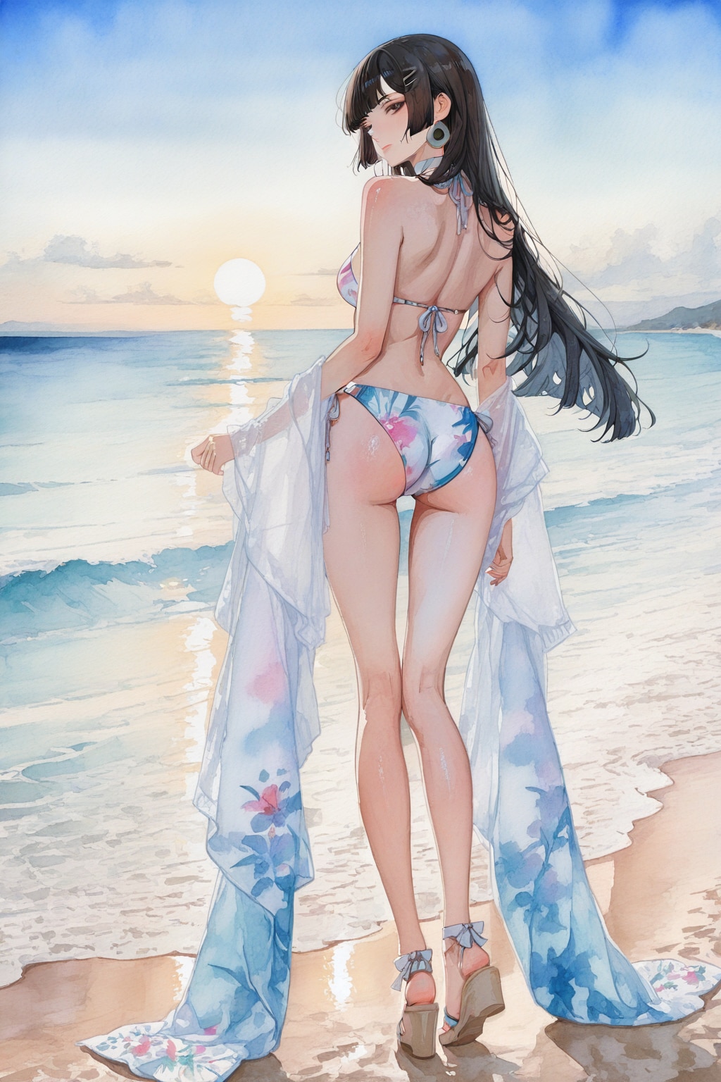 海辺の黒髪さん