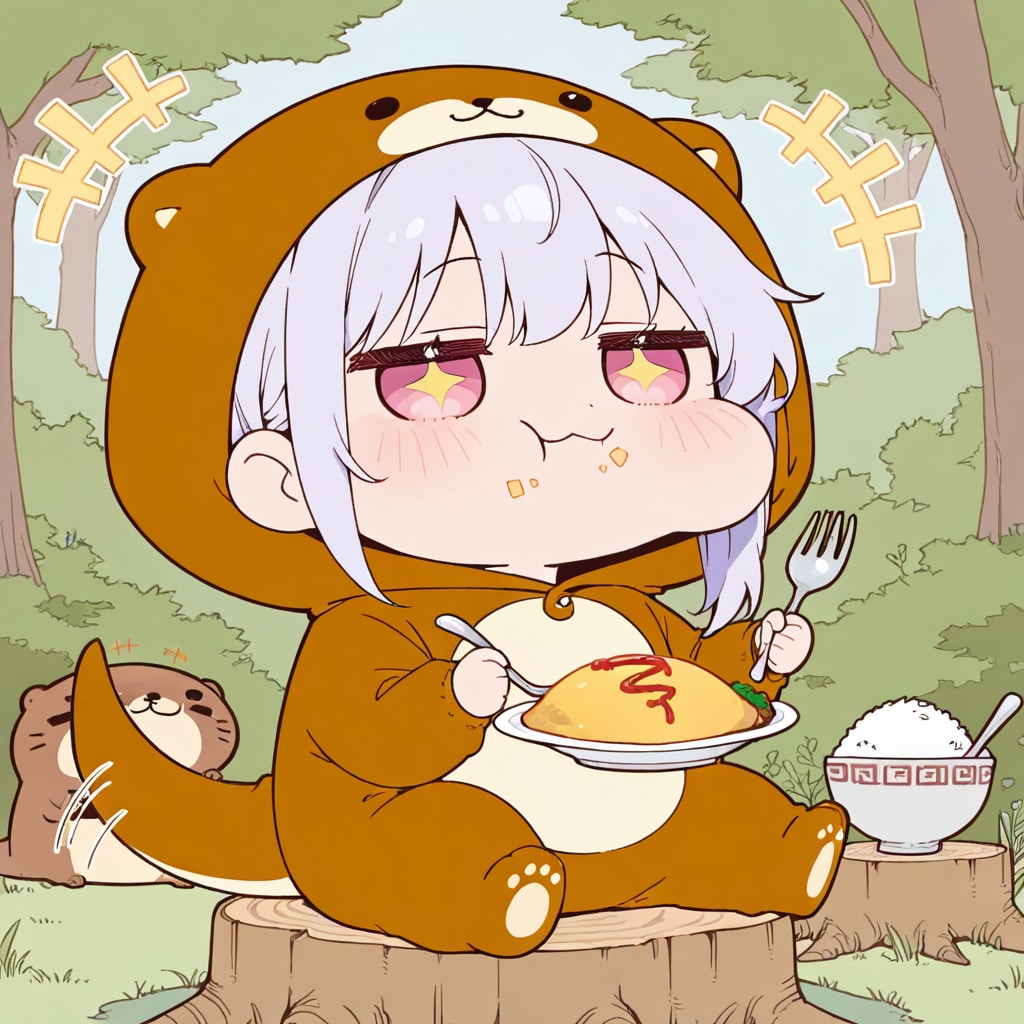 オムライスを食べる紫髪ちゃん