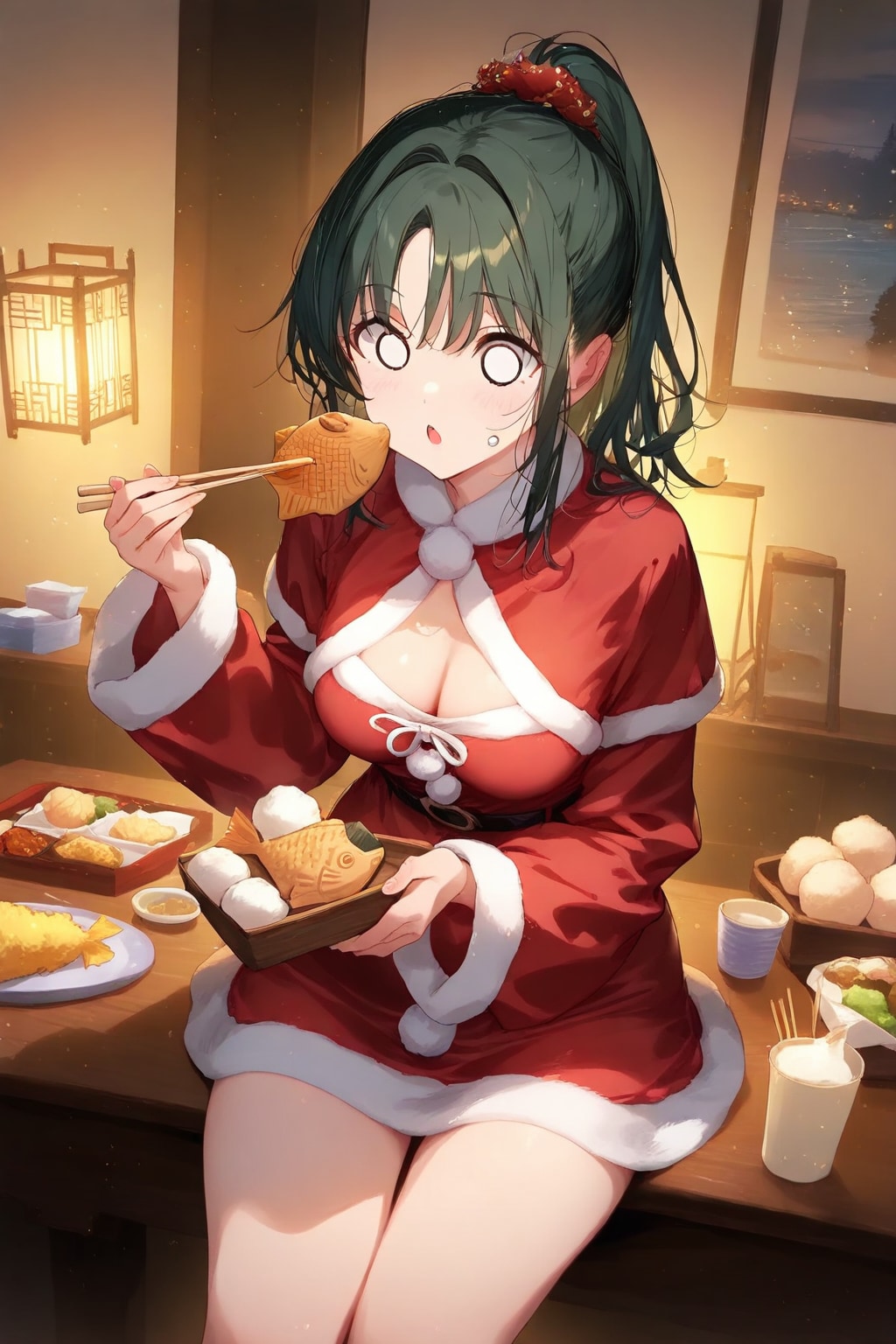 たい焼きを食べる緑髪ちゃん